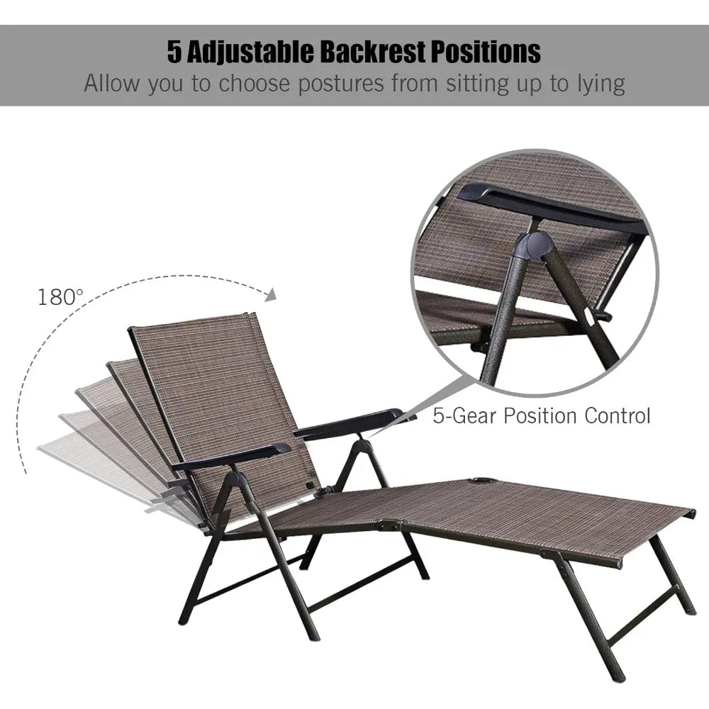Folding Patio Chaise Lounge Chairs With Adjustable Backrests