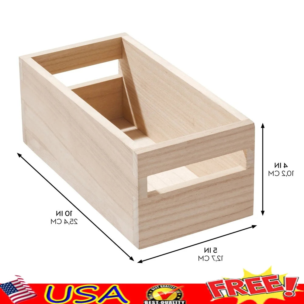 Paulownia Wood Storage Bin With Handles For Modular Kitchen Organization
