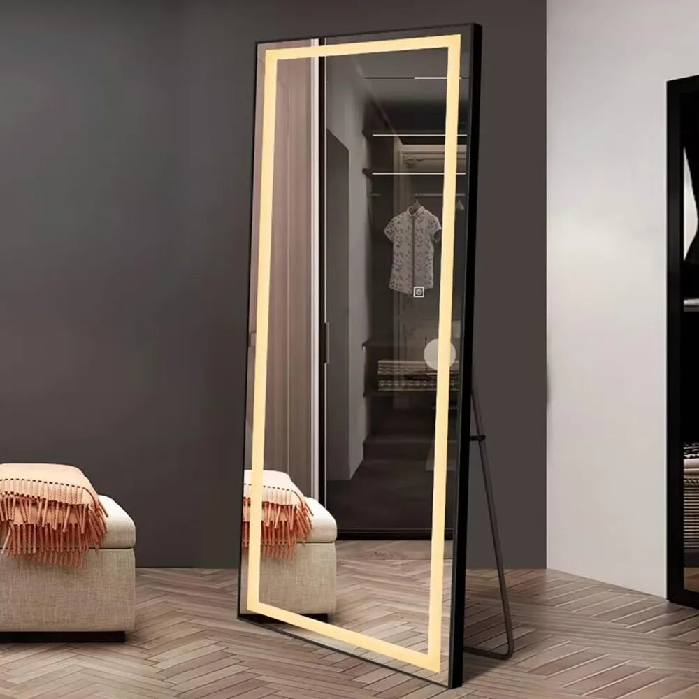 Full Length Lighted Mirror With Dimmable LEDs Aluminum Frame