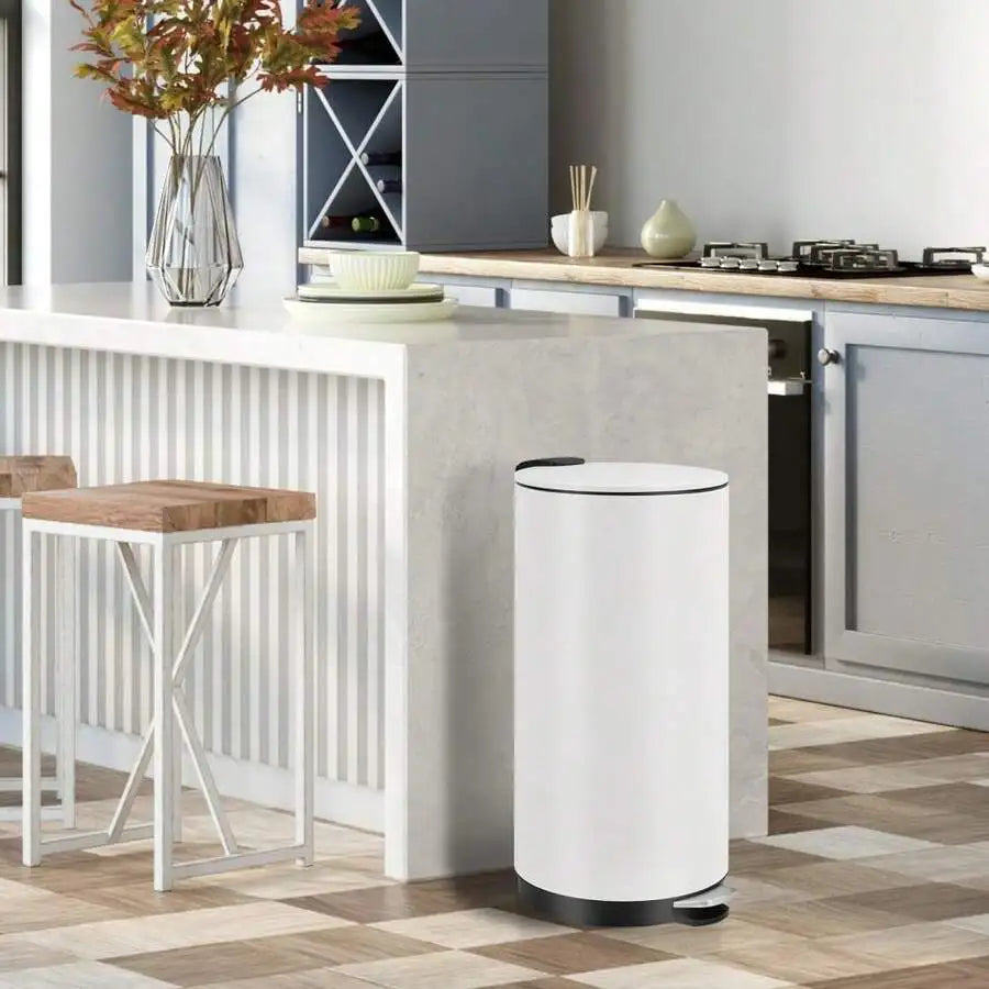 Round Stainless Steel Step Trash Can, Mini Trash Can With Lid, Garbage Can For Home And Office Bathroom Bedroom, 30-L/8-Gallon