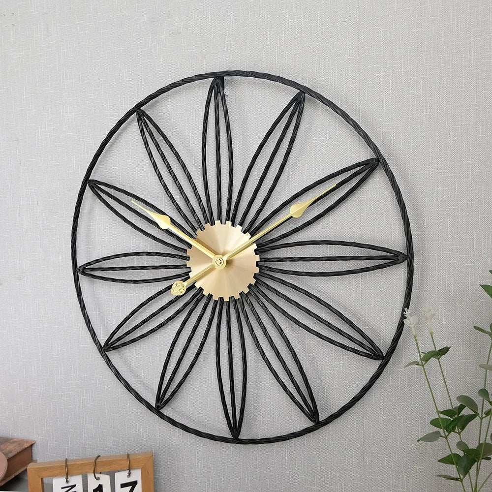 Wrought Iron Wall Clock Modern Minimalist Round Metal Living Room