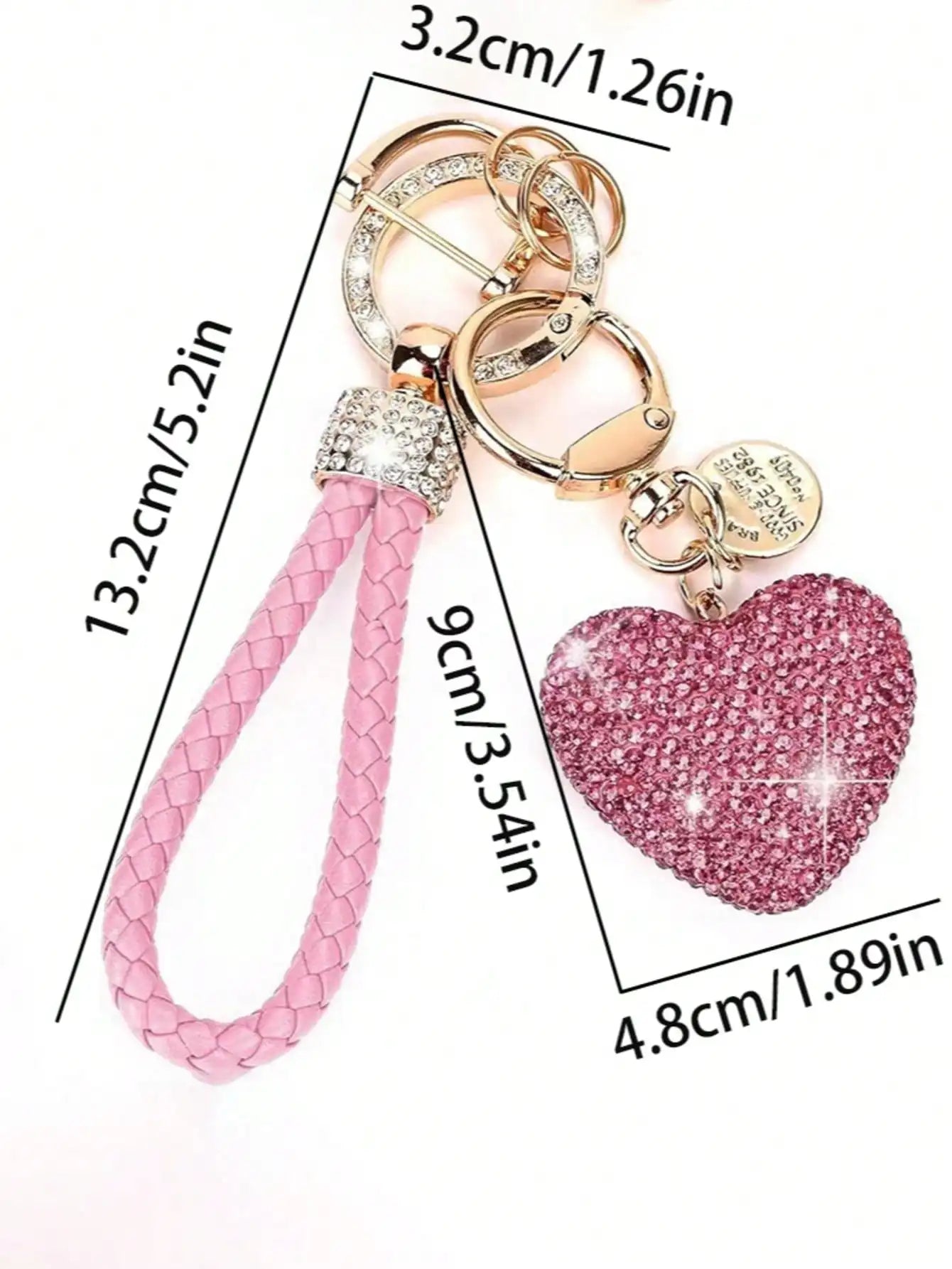 Rhinestone Heart Keychain With Braided Strap Gift For Women