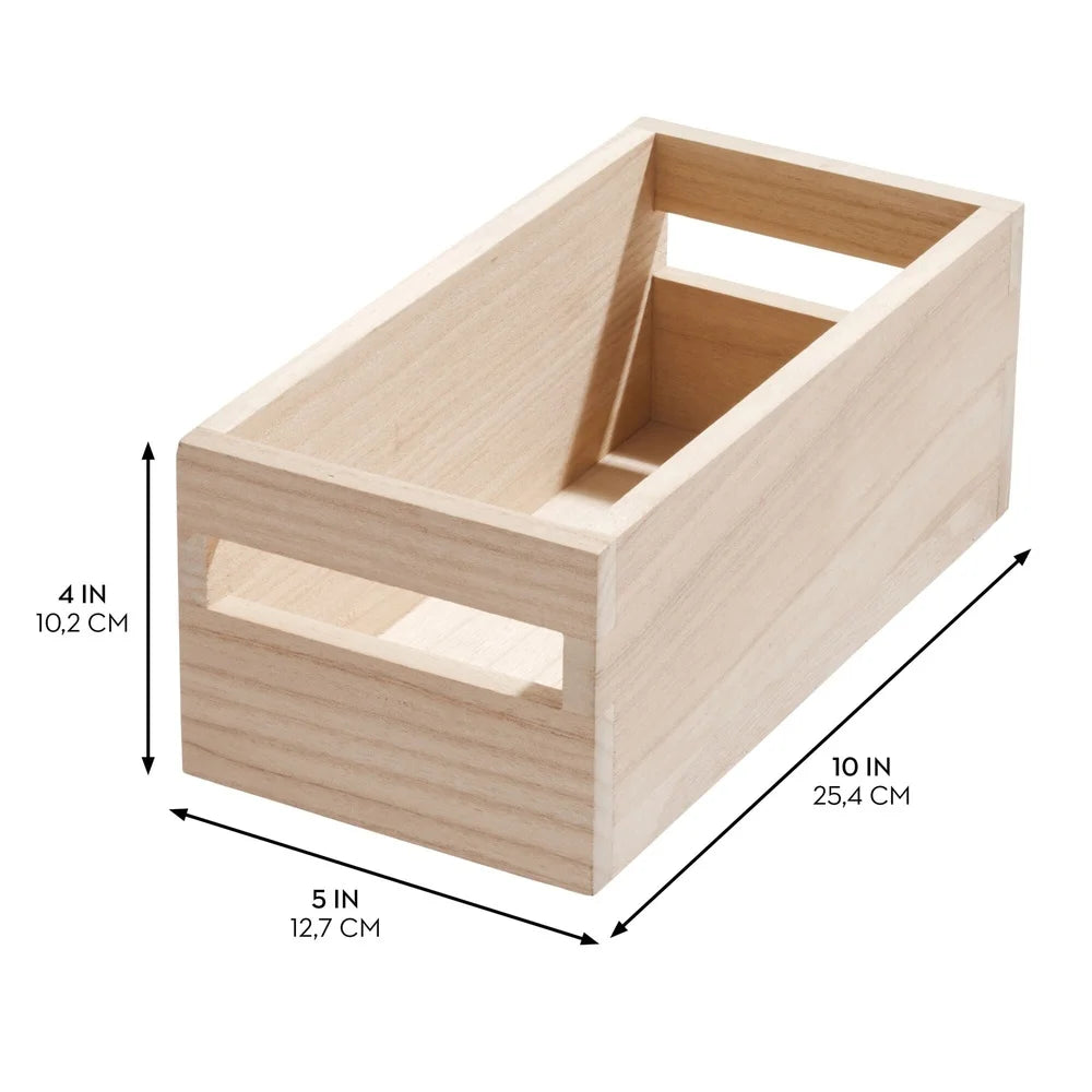 Paulownia Wood Storage Bin With Handles For Modular Kitchen Organization