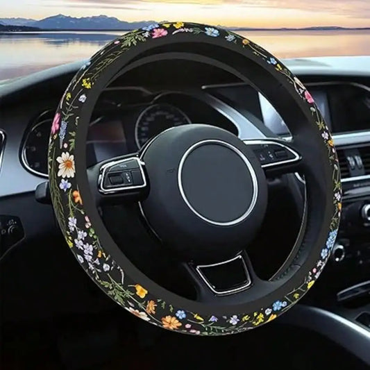 Floral Pattern Steering Wheel Cover for Car Interior Decor