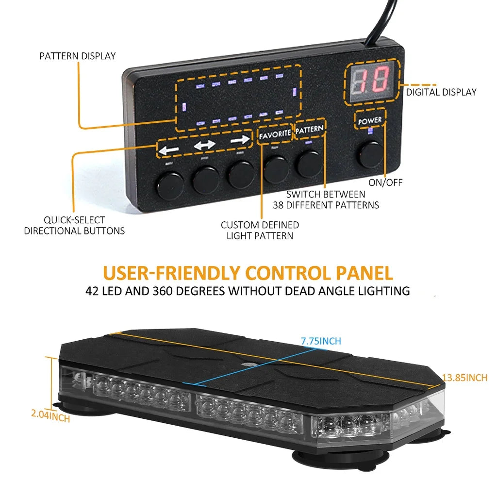 VGETTING 42 LED Car Roof Top Strobe Lights Magnetic Mount