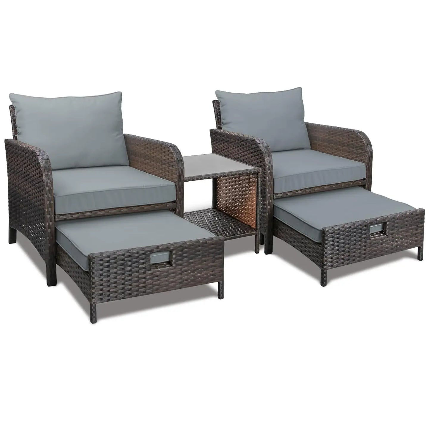 5 Piece Patio Conversation Set Rattan Wicker Outdoor Lounge Chairs