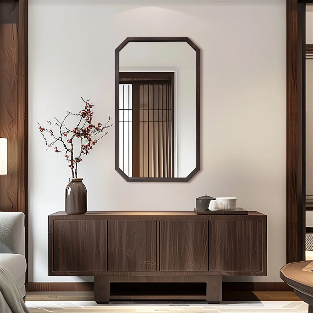 LUVODI Wall Mounted Decorative Mirror Frame with Black Walnut Wood