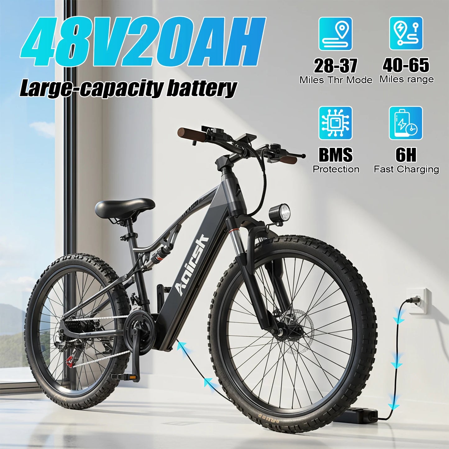 Aairsk XT90 Electric Fat Tire Mountain Bike 500W Brushless Motor