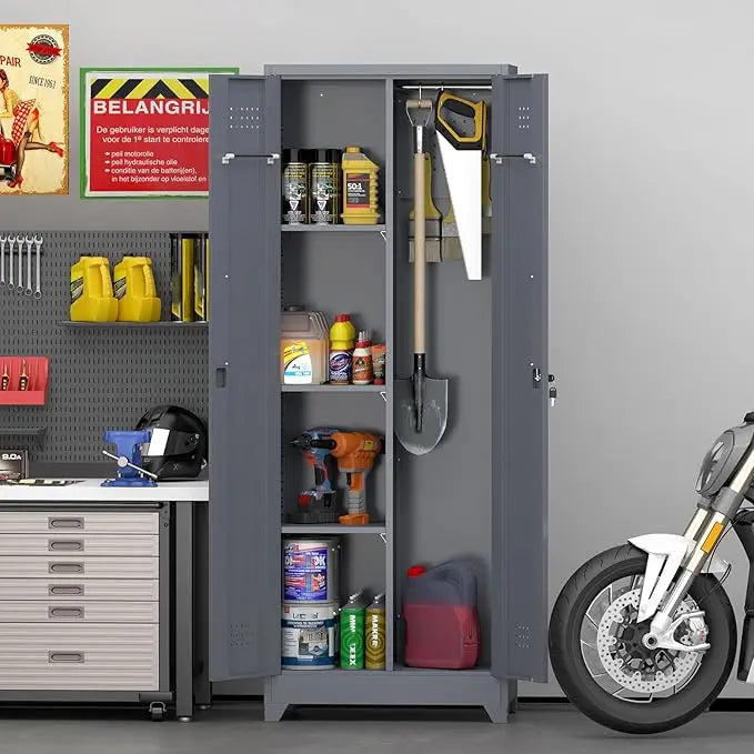 Customizable Storage Cabinet Broom Closet Tool Shed with Doors And Shelves - Durable Organization Solution for Home And Garden
