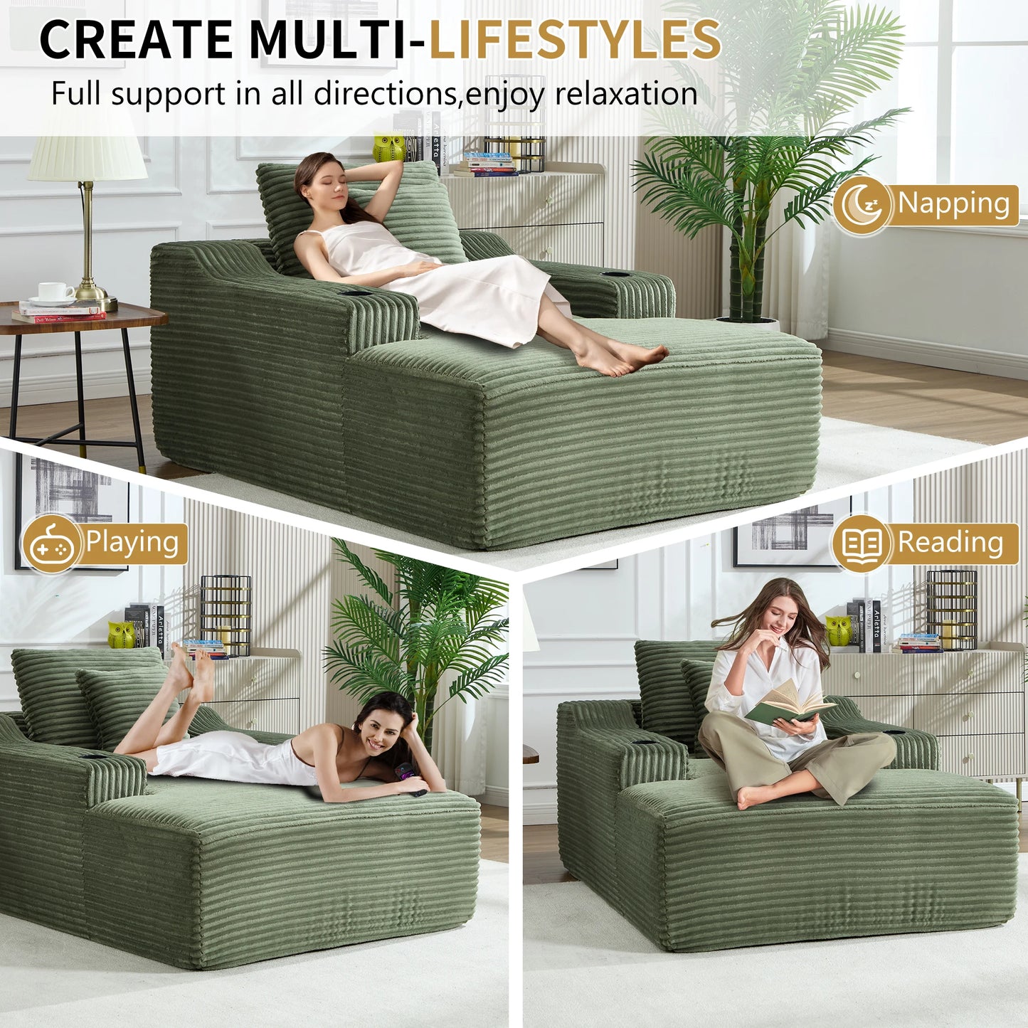 Corduroy Chaise Lounge Chair For Living Room And Bedroom