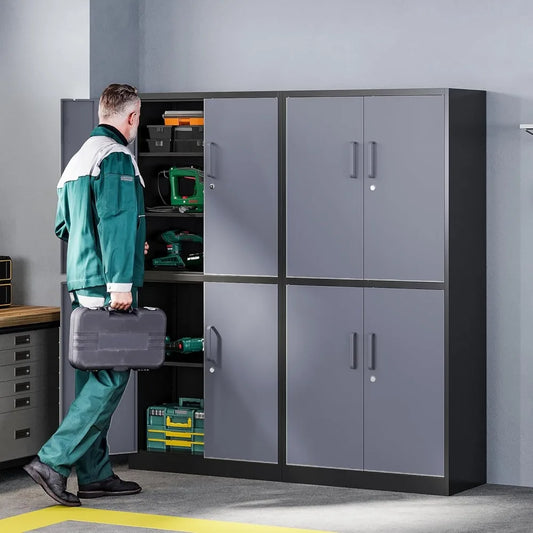 Metal Storage Cabinet with Lockable Door And Adjustable Shelves for Home Office Warehouse Steel Tool Locker Customized
