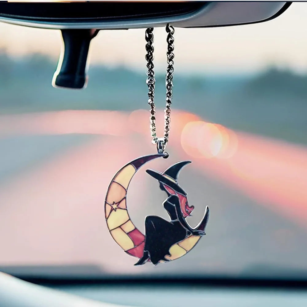 Moon Witch Car Hanging Ornament Rear View Mirror Decoration Charm
