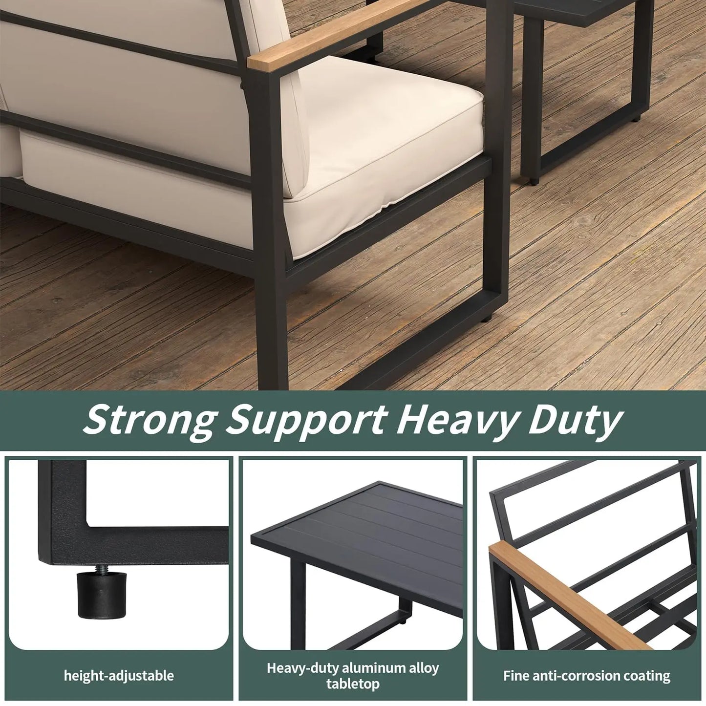 HiMISS Outdoor Patio Set With Metal Frame Sofa And Washable Cushions