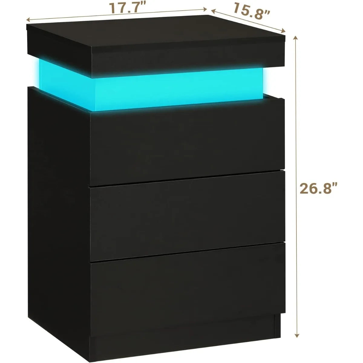 Nightstand With Wireless Charging And LED Lights Sliding Drawer Bedside Table