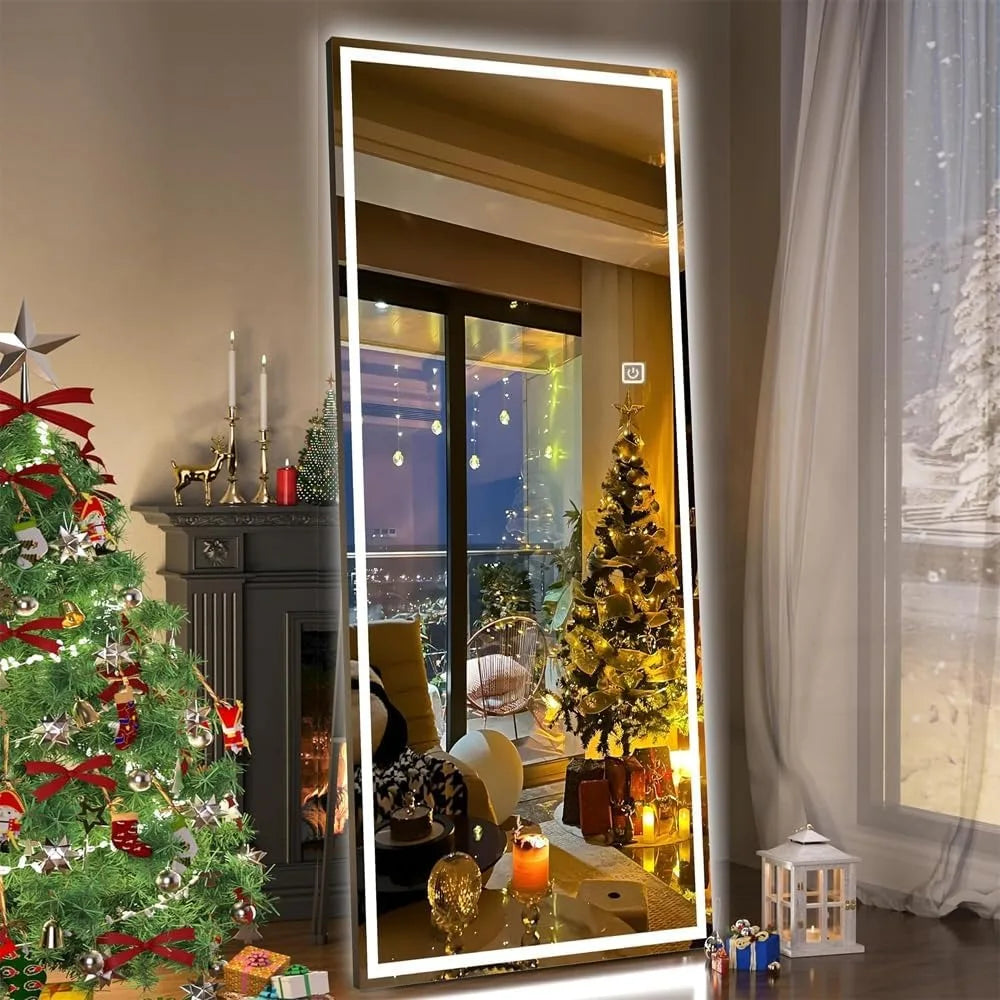 Full Length Lighted Mirror With Dimmable LEDs Aluminum Frame