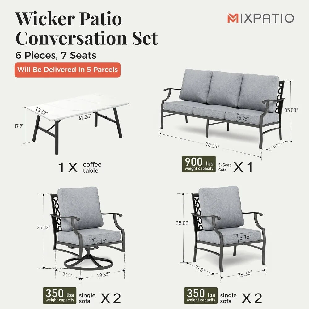 Outdoor Patio Furniture Set 6 Piece Wicker Rattan Sofa Chairs