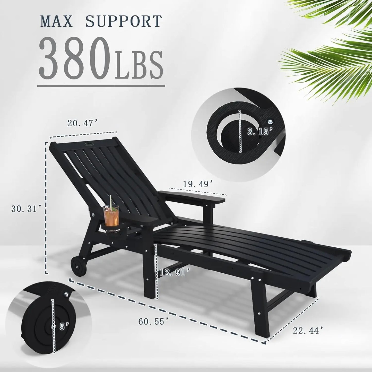 Patio Chaise Lounge Chairs Outdoor With 5 Positions HDPE