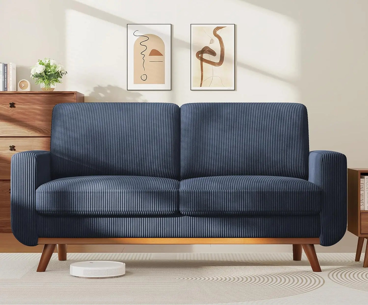 Corduroy Loveseat Sofa With Spring Cushion And Solid Wood Frame