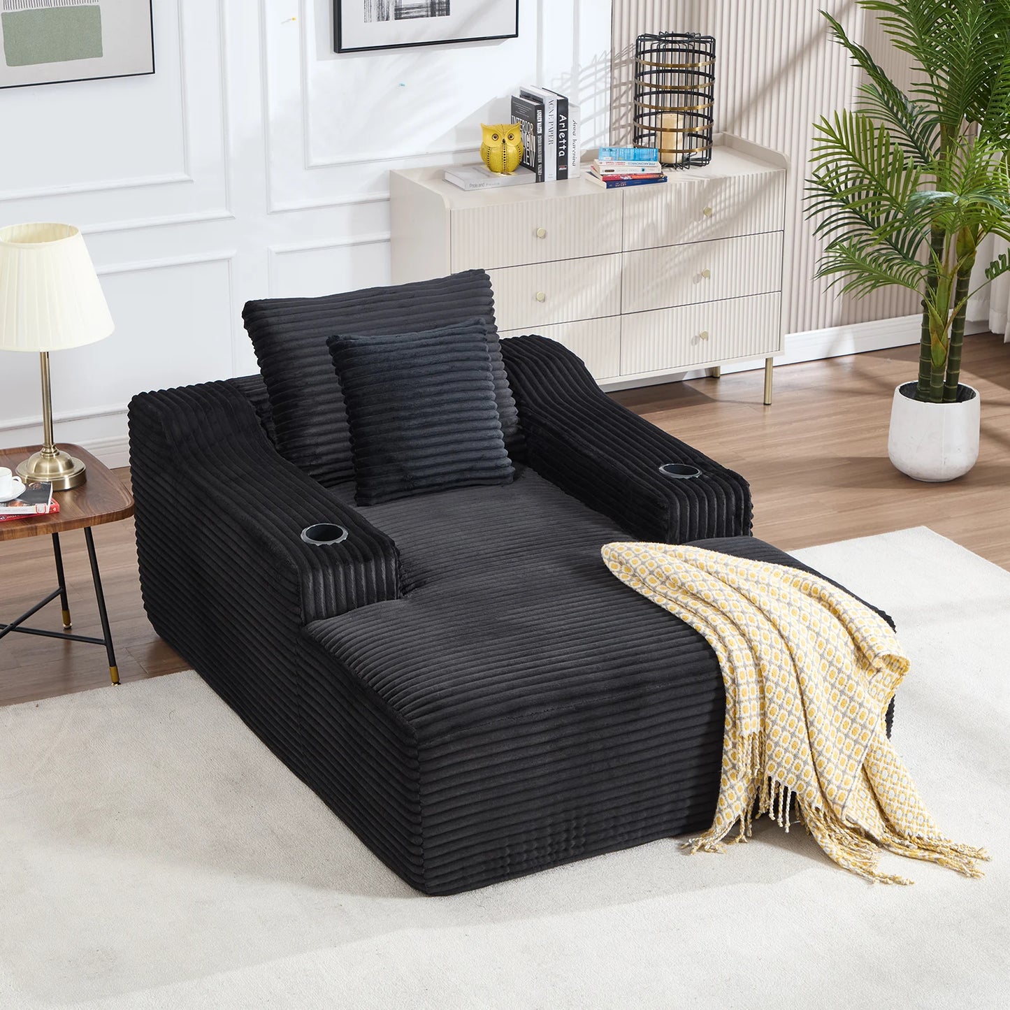 Corduroy Upholstered Chaise Lounge Chair Sofa Bed for Living Room