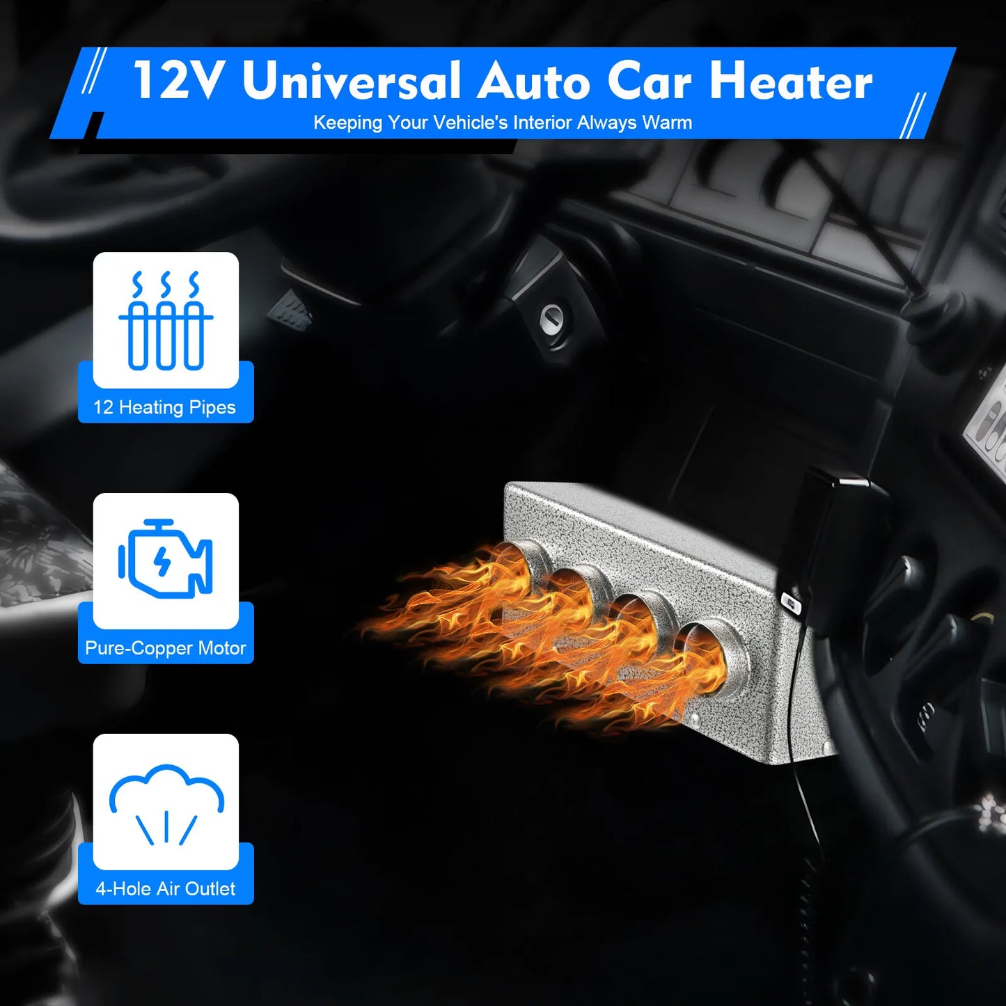 12V Car Heater Turbo Motor 4 Way Air Heating Vehicle