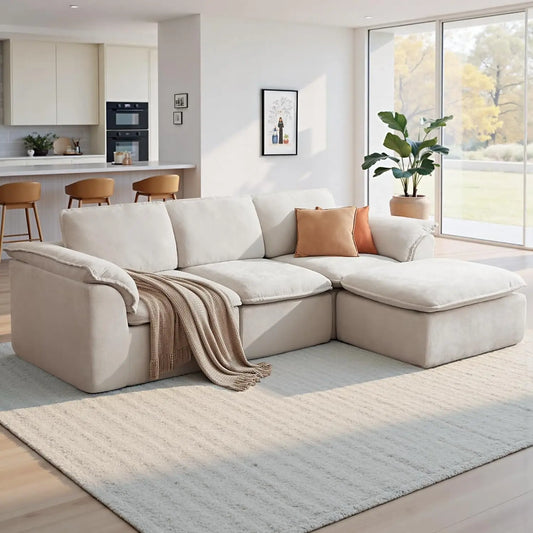 Cloud Couch Sectional Sofa With Moveable Ottoman And Padded Armrests
