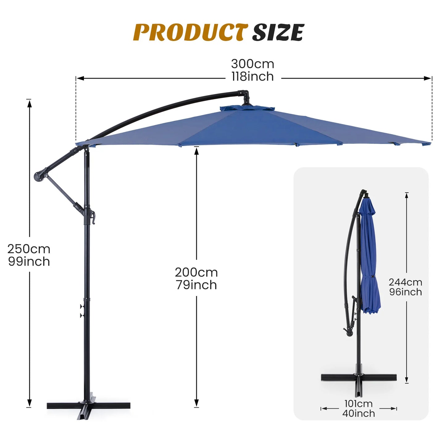 JHK Outdoor Cantilever Patio Umbrella With Tilt Adjustment