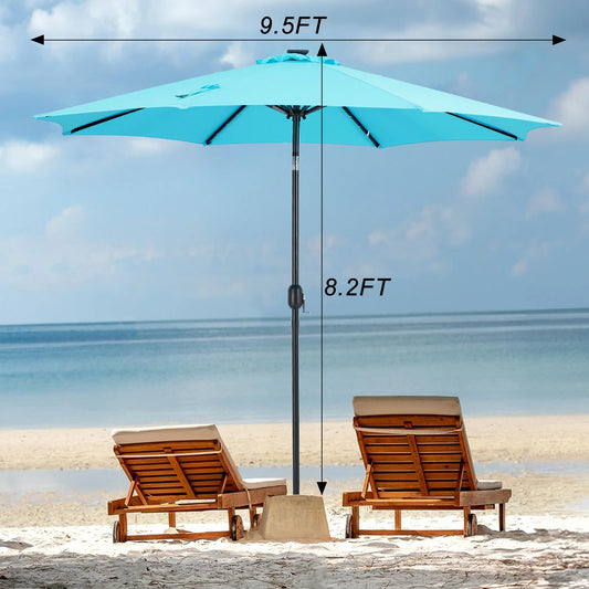 JHK Solar Patio Umbrella With 32 LED Lights UV-Resistant Outdoor