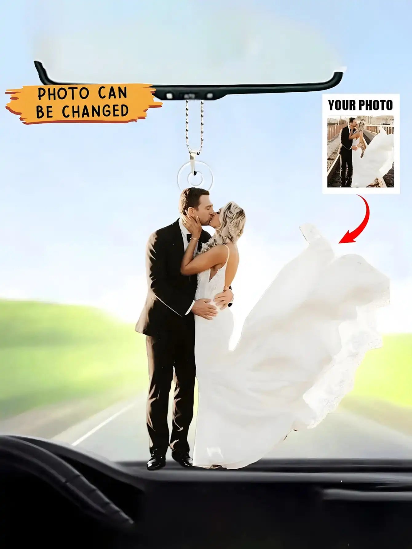 Custom Photo Car Ornament With Chain For Vehicle Interior
