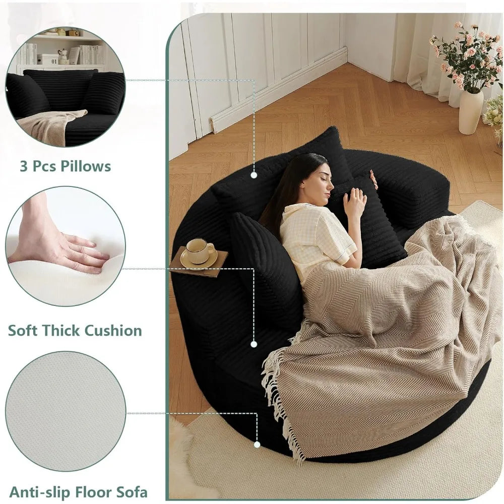 Round Cloud Chair Fluffy Corduroy Recliner Indoor Sofa Bed