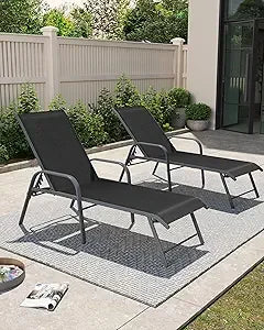 MKDK Outdoor Aluminum Chaise Lounge Chair Sun Lounger Five Position