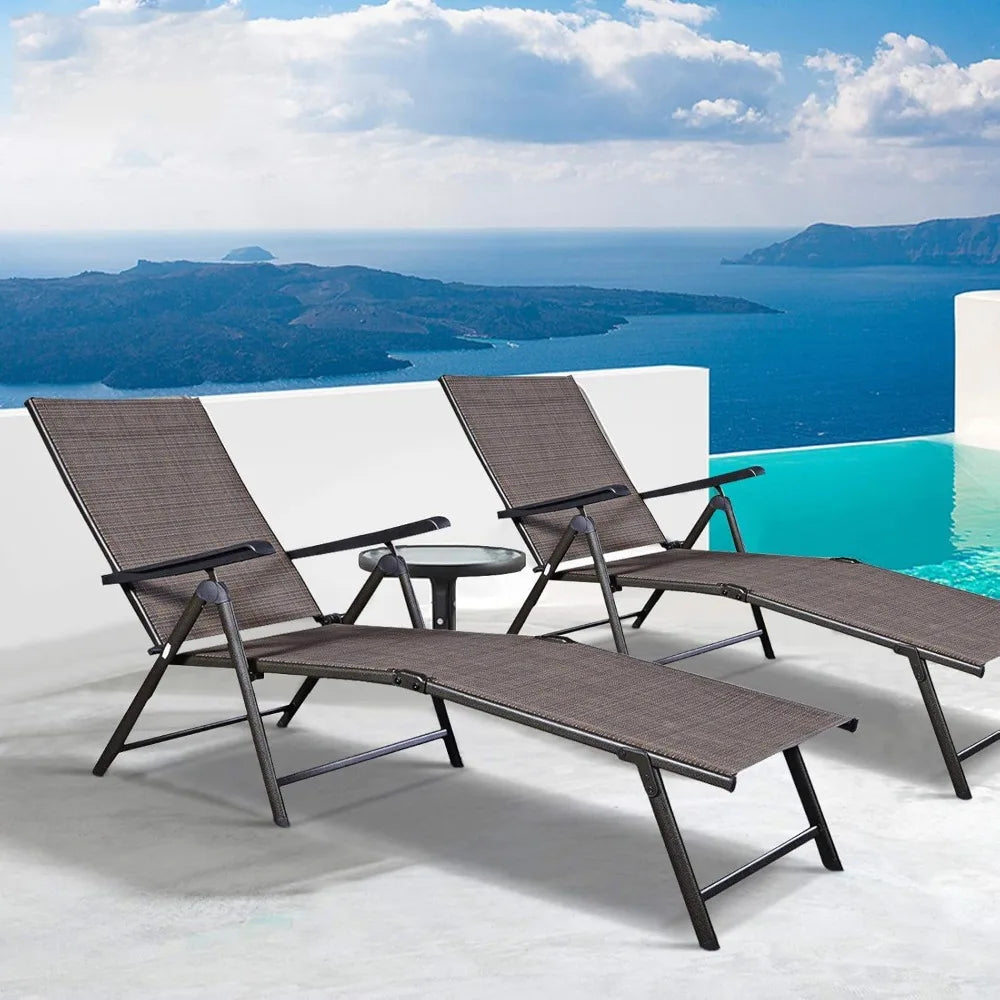 Folding Patio Chaise Lounge Chairs With Adjustable Backrests