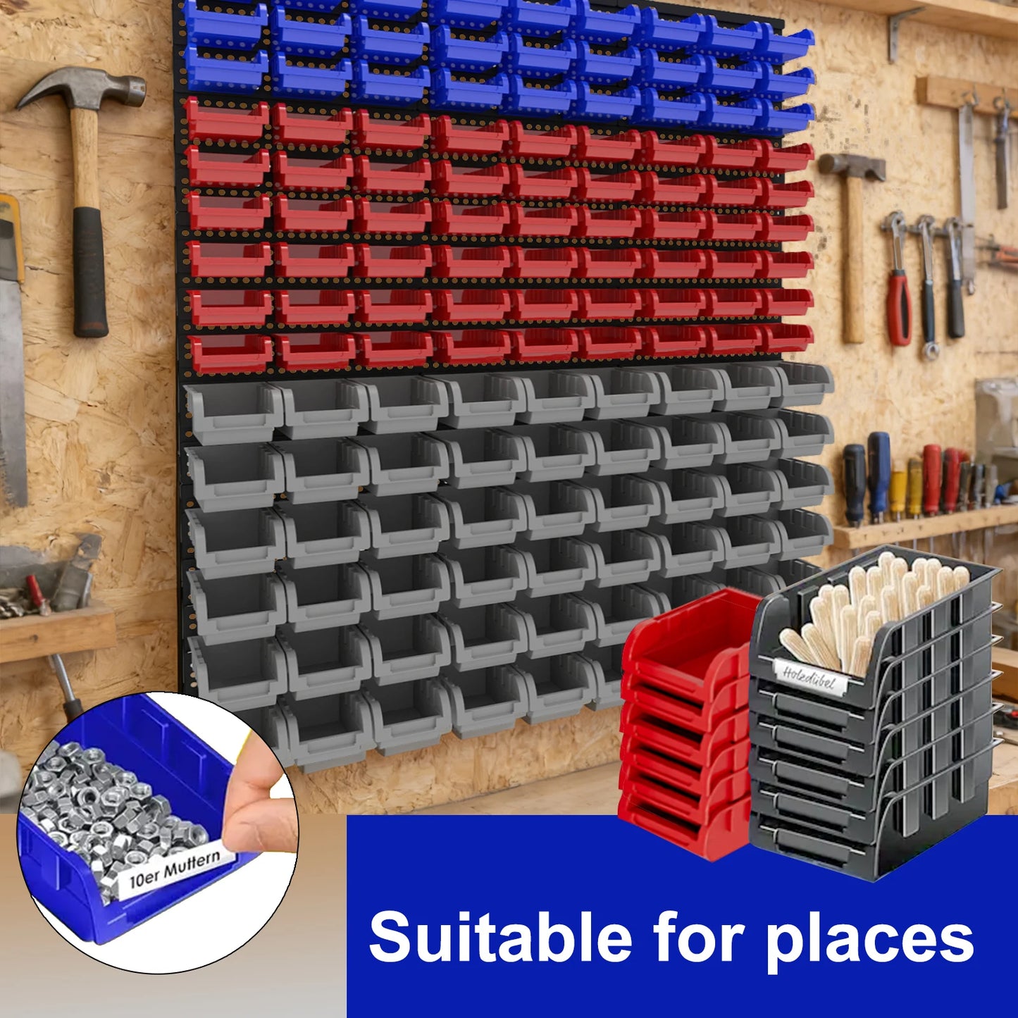 NONECN Wall Mounted Tool Organizer System With Bins And Holders