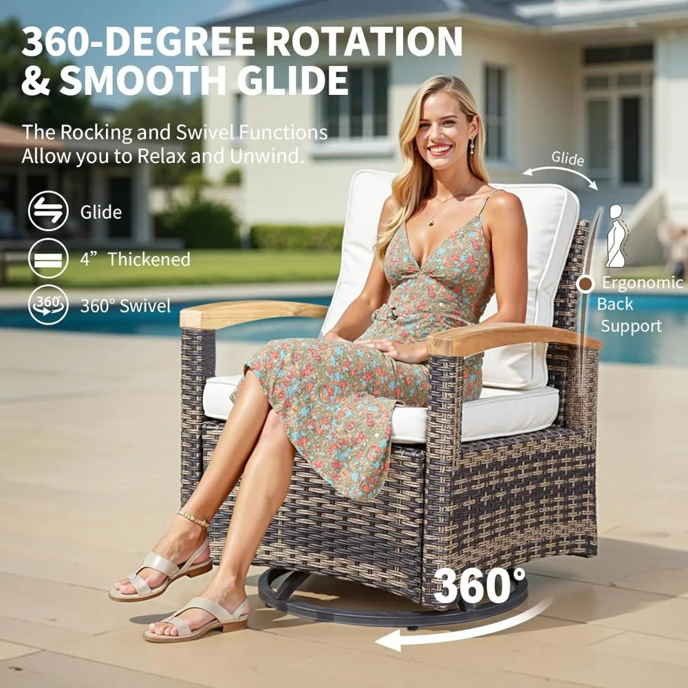 9 Piece Outdoor Patio Furniture Set With Wicker Conversation Chairs