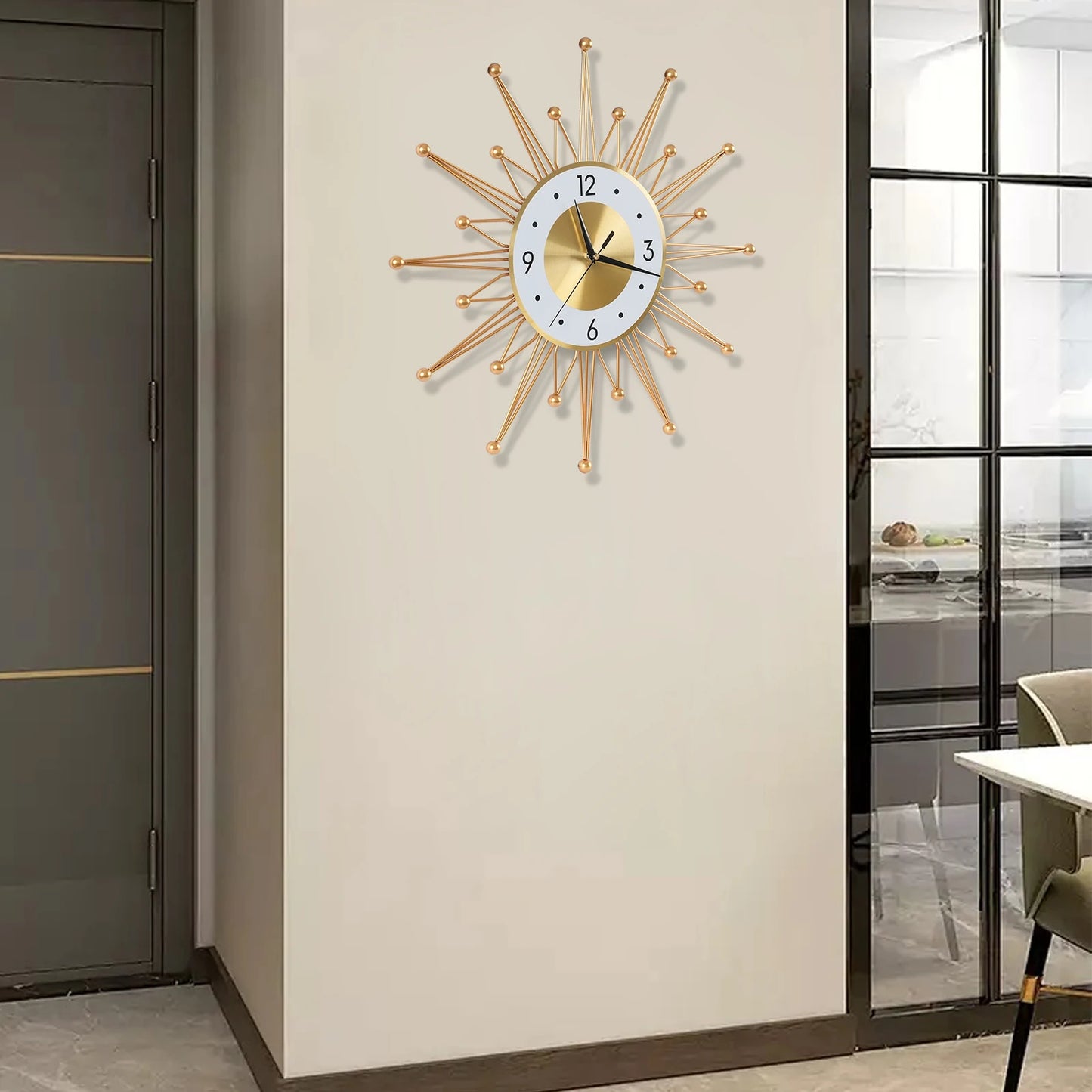 NONED Sunburst Iron Wall Clock Battery Powered Living Room Decor