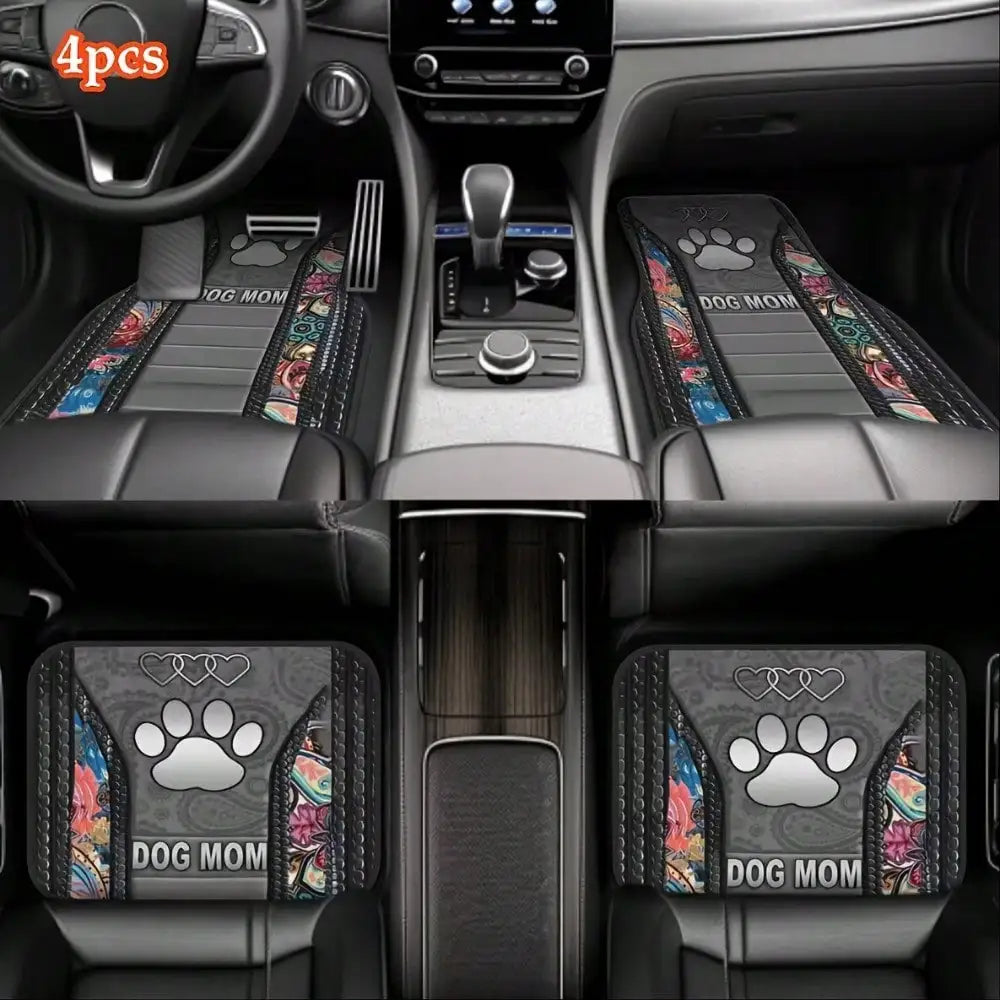 Deluxe Heart Paw Print Car Mats for Front Rear Seats