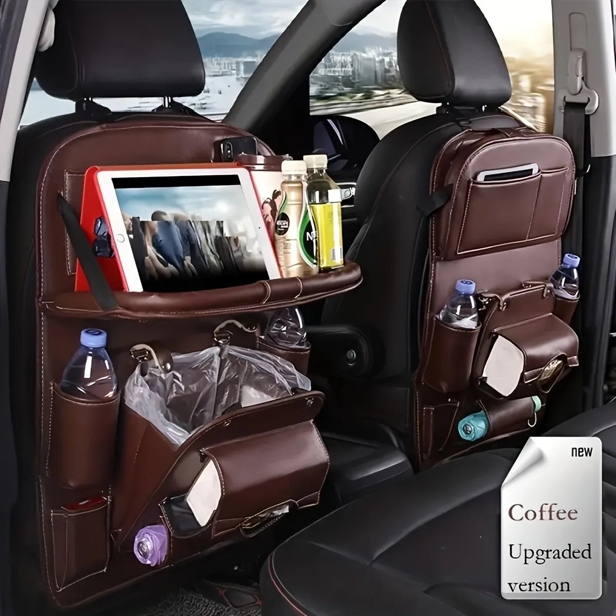 Car Seat Back Organizer Bag PU Leather Multifunction Storage Box