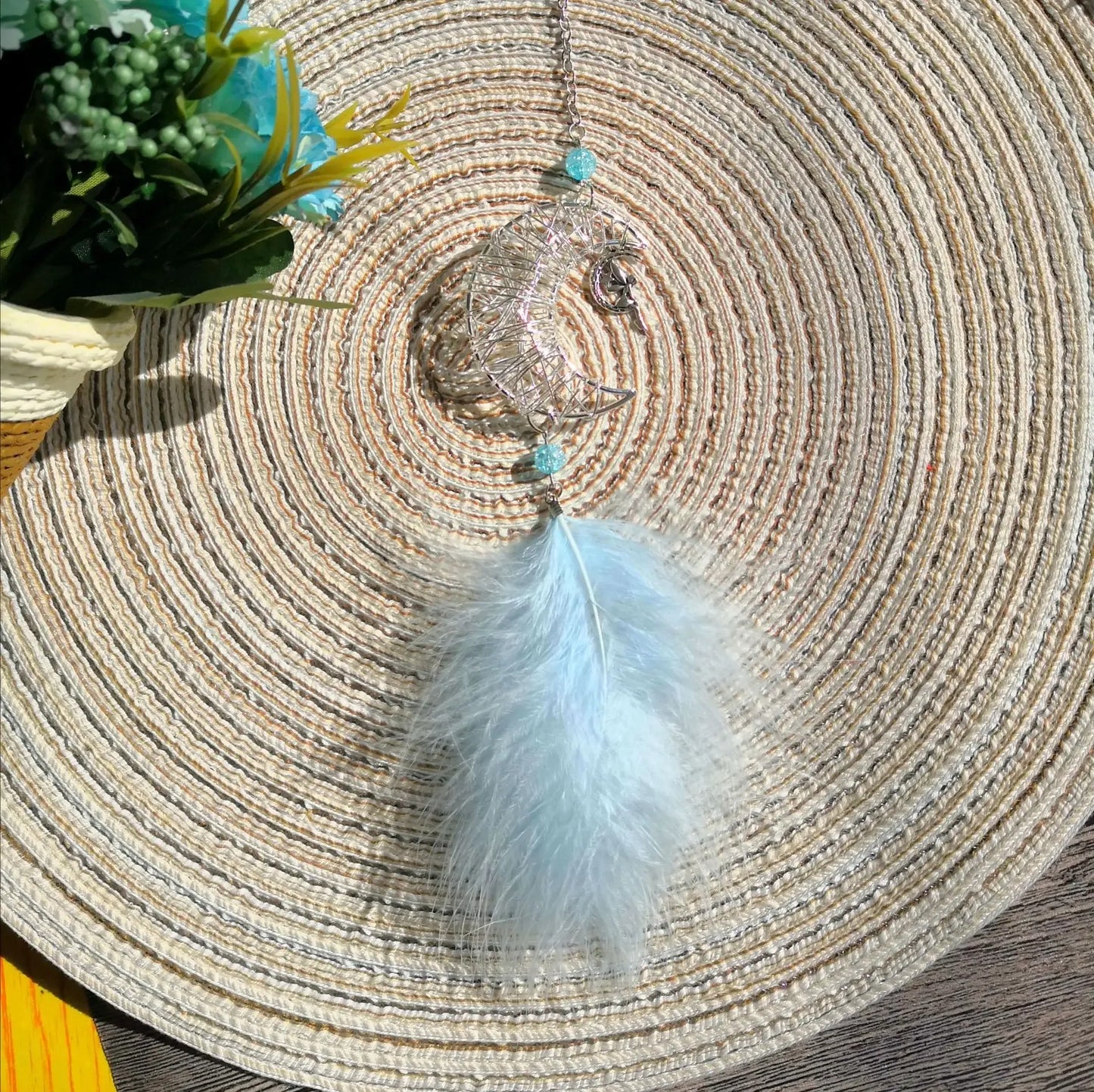 NONECN Car Hang Ornaments Moon Stars Feather Wind Chimes