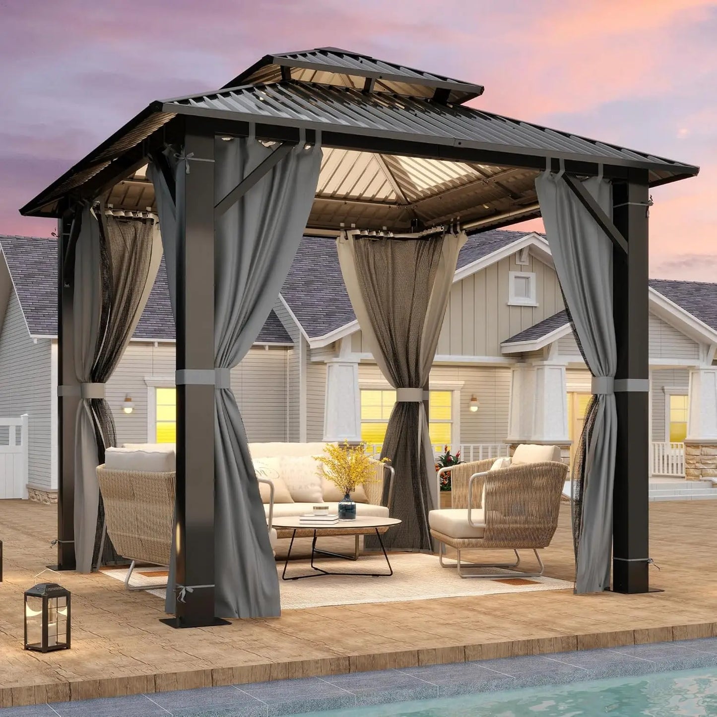 Hardtop Gazebo With Aluminum Frame Netting Curtain