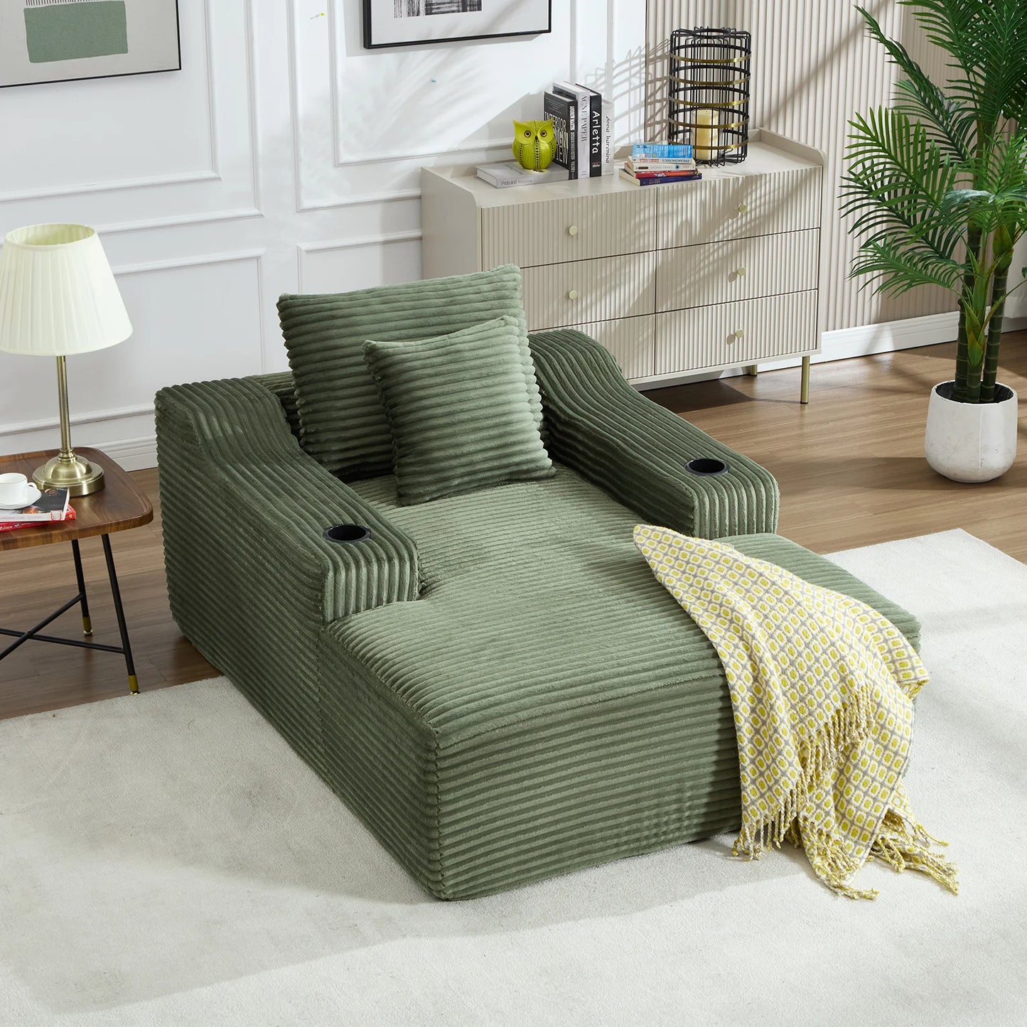 Corduroy Upholstered Chaise Lounge Chair Sofa Bed for Living Room