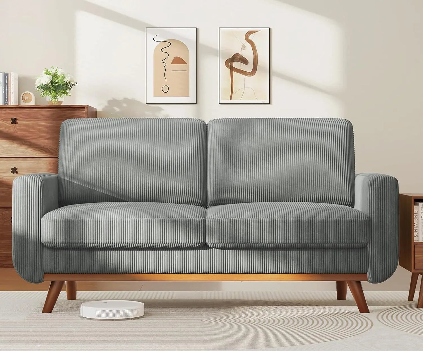 Corduroy Loveseat Sofa With Spring Cushion And Solid Wood Frame