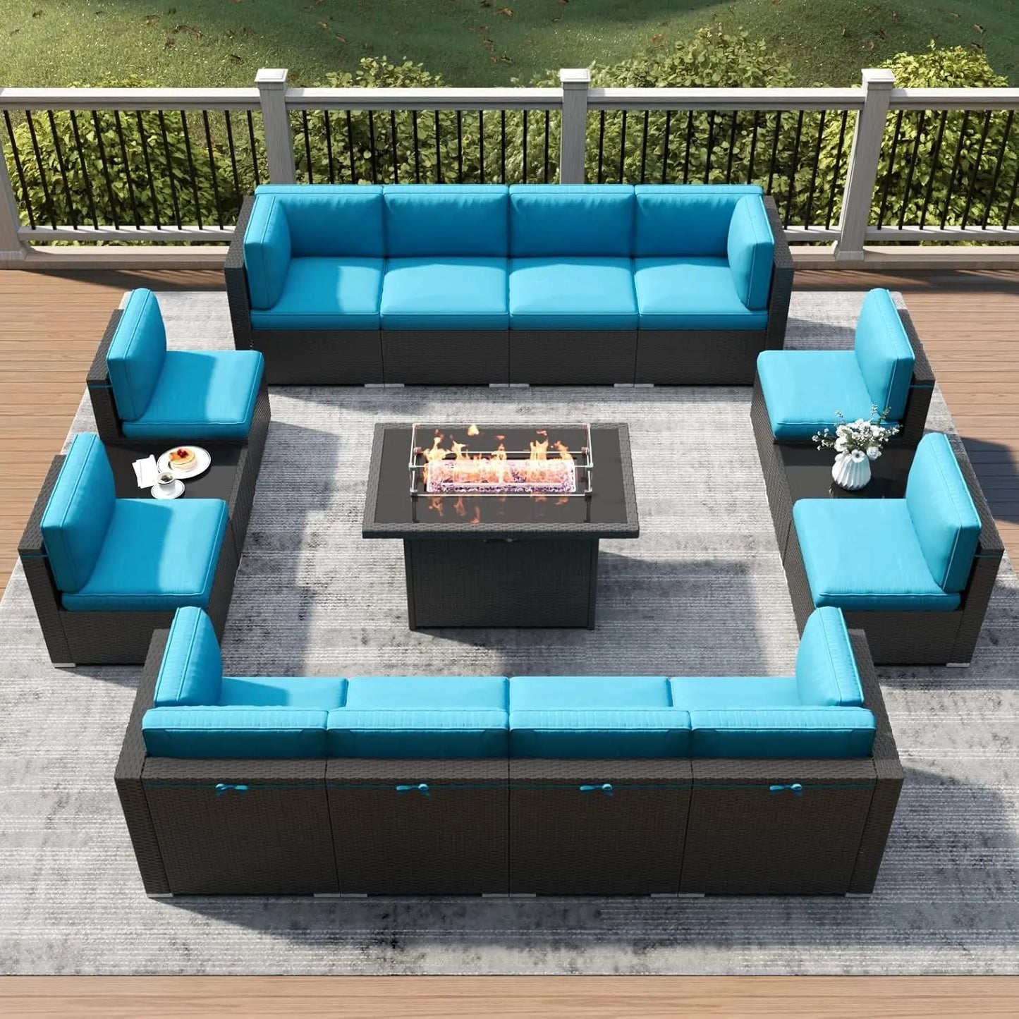 15 Piece Patio Furniture Set With Fire Pit Table Outdoor