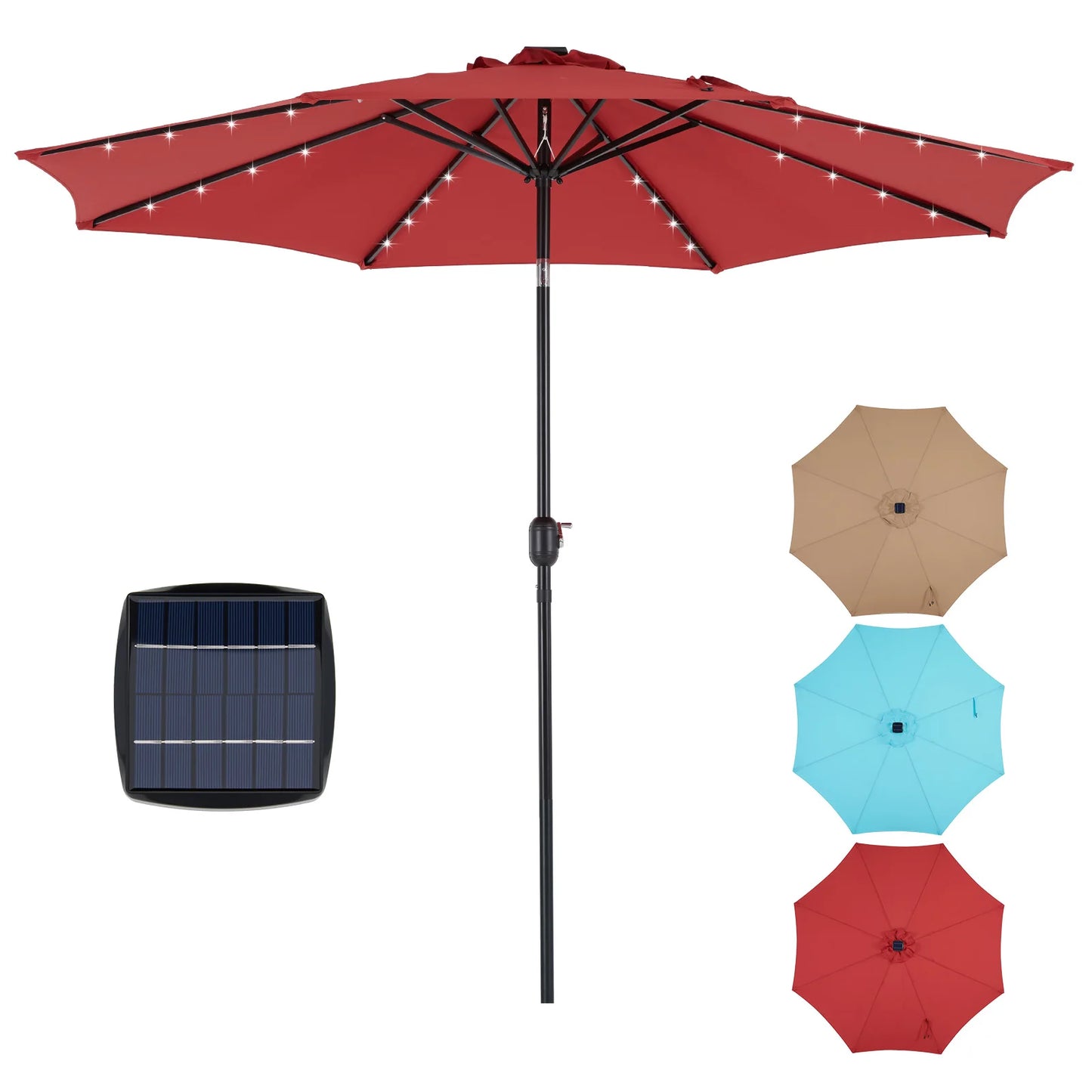 JHK Solar Patio Umbrella With 32 LED Lights UV-Resistant Outdoor