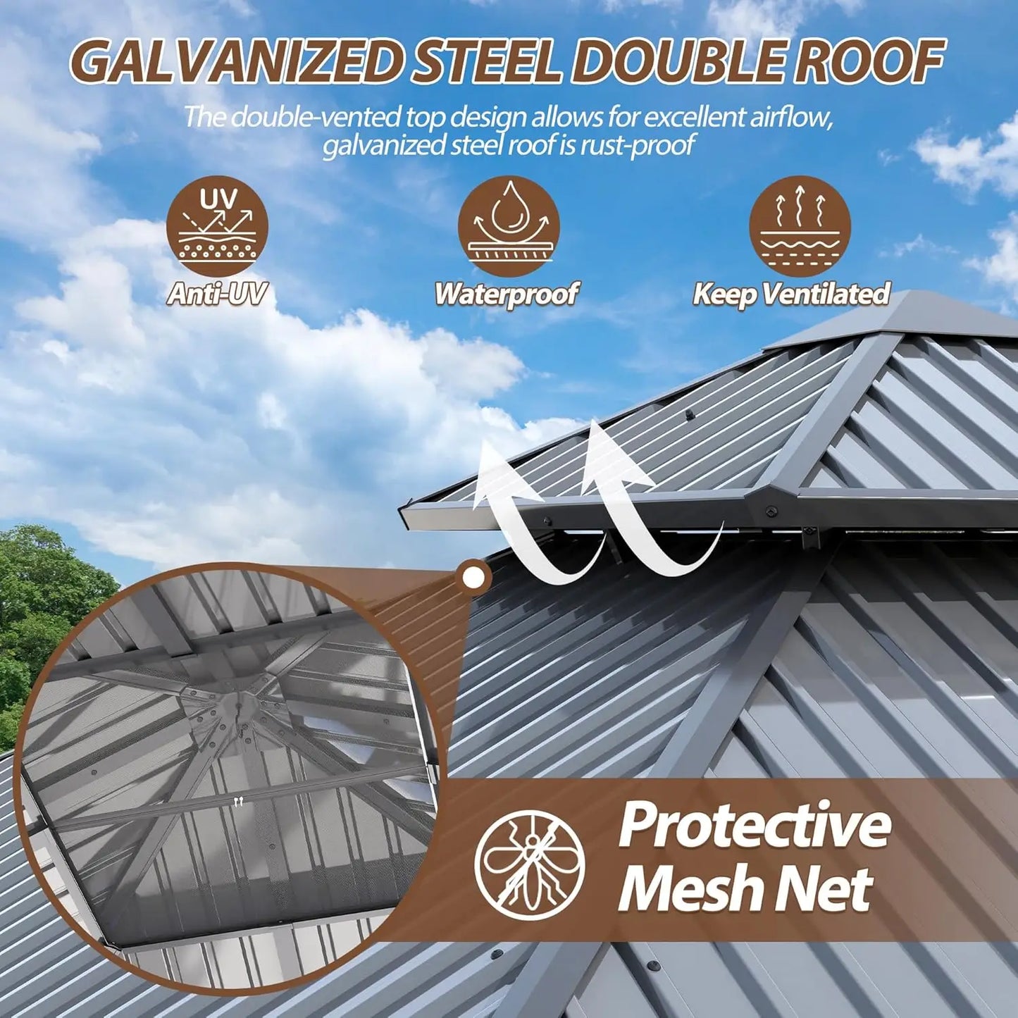 Hardtop Gazebo With Aluminum Frame Netting Curtain