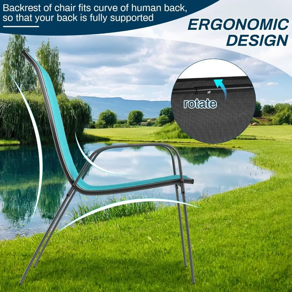 Patio Dining Stackable All Weather Chairs With Armrests