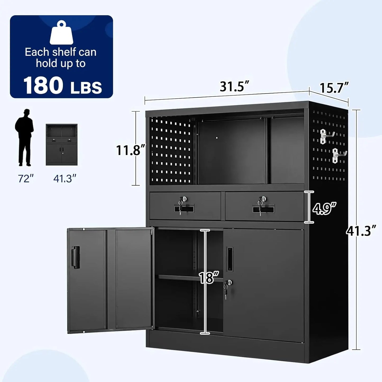 Metal Storage Cabinet with Drawers and Locking Doors,- Steel Lockable Storage Cabinet with Shelves for Home, Customized
