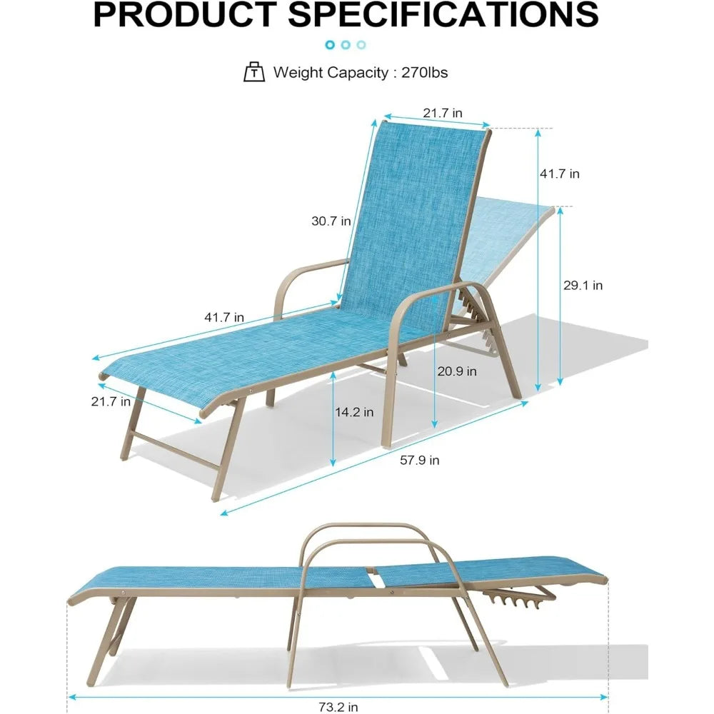 MKDK Outdoor Aluminum Chaise Lounge Chair Sun Lounger Five Position
