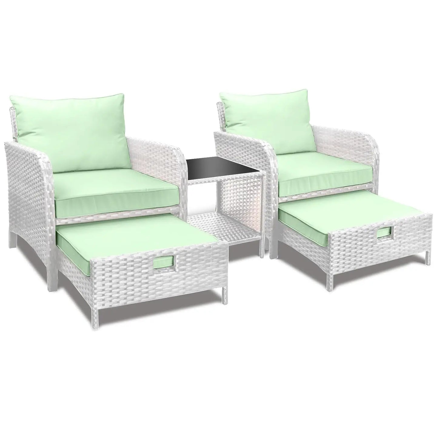 5 Piece Patio Conversation Set Rattan Wicker Outdoor Lounge Chairs
