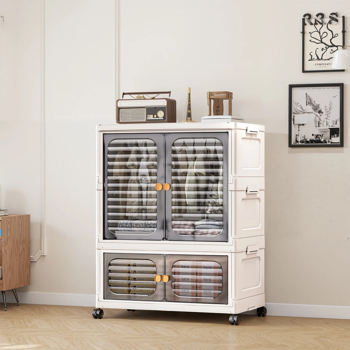 HiMISSCN Foldable Layered Storage Box With Wheels Wardrobe