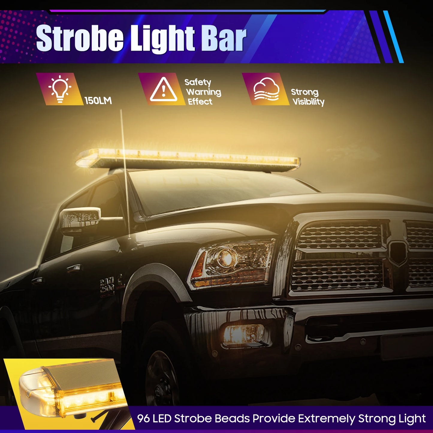 96 LED Strobe Light Bar With Controller 16 Modes IP65