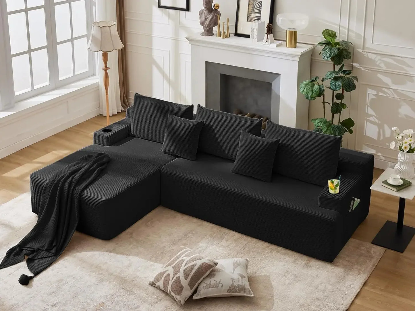 Cloud Sectional Couch Corduroy L-Shape Chaise Modular Sofa
